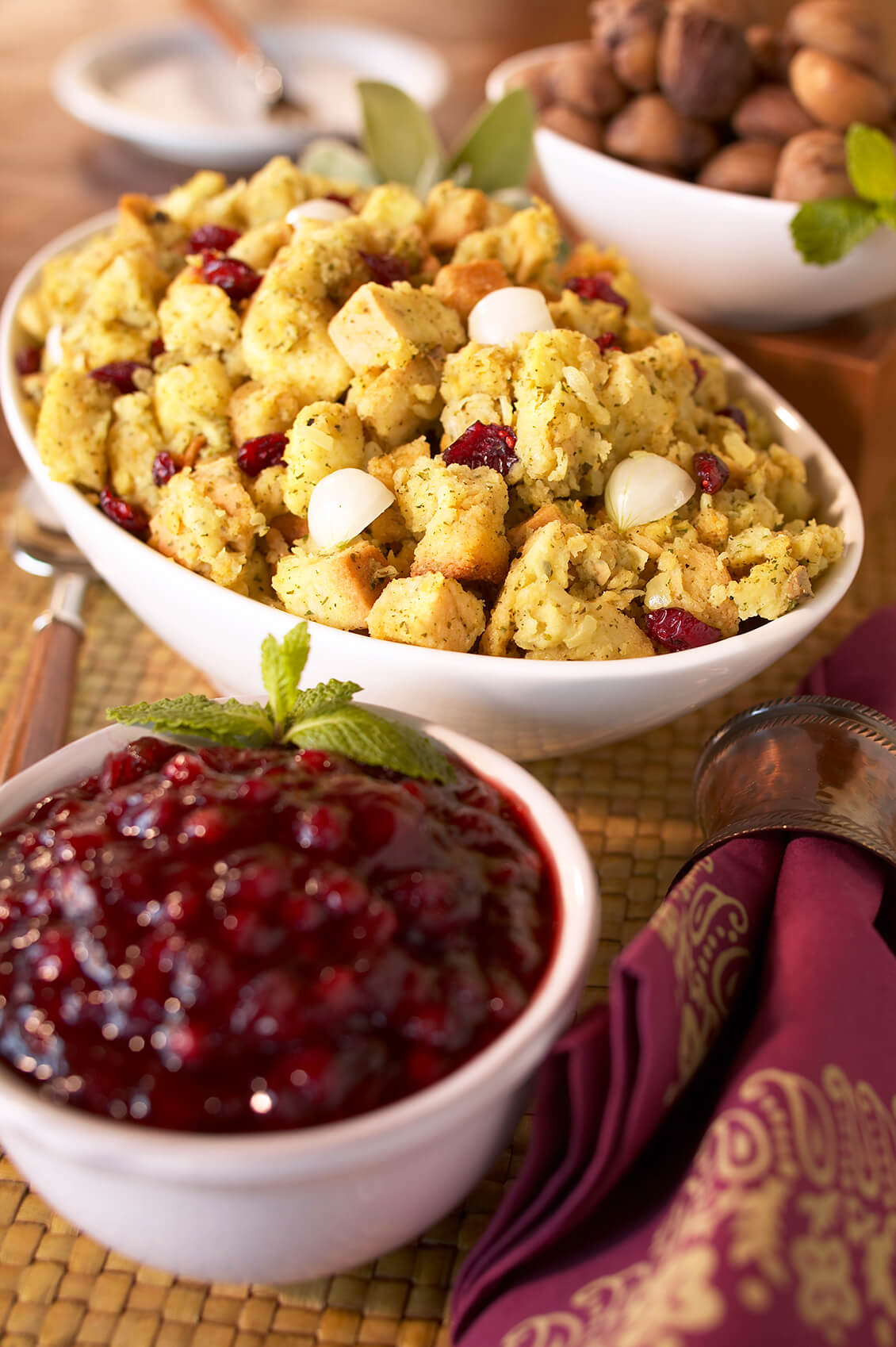 Thanksgiving cranberries and stuffing professional food photography